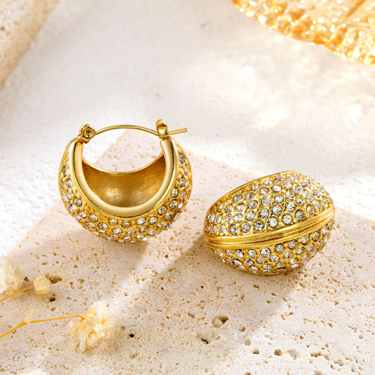 Gold Oval Diamond Earrings