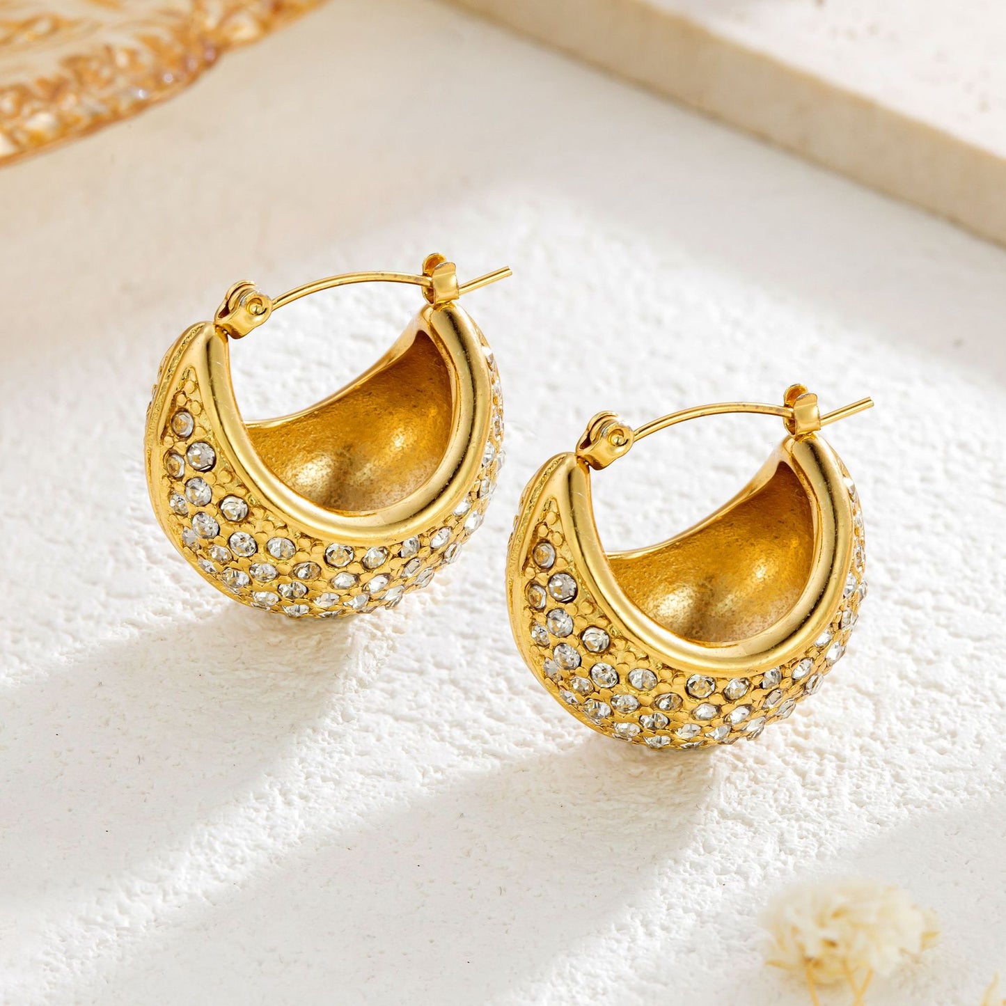 Gold Oval Diamond Earrings