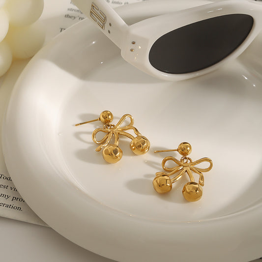 Gold Cherry Bow Earrings