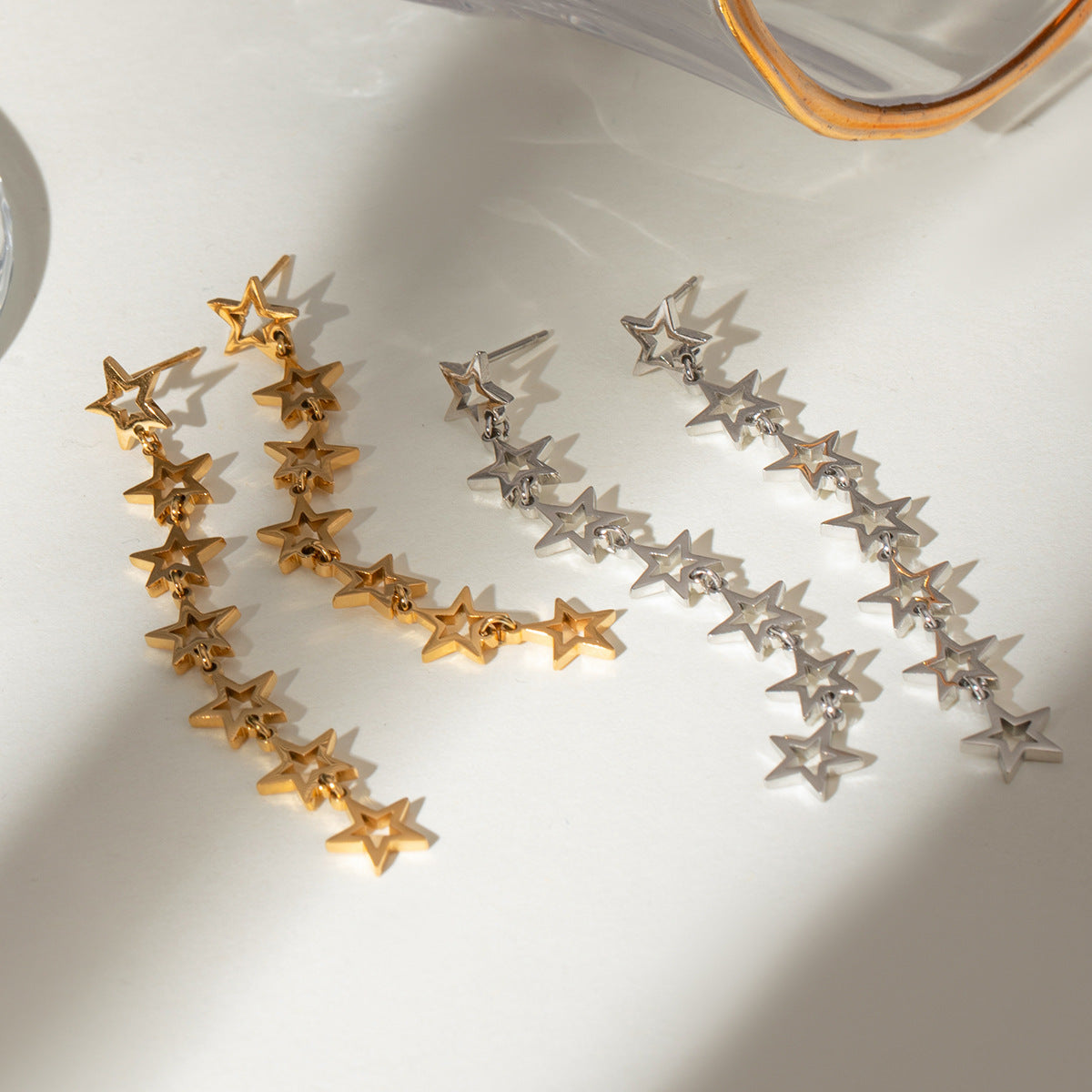 Stainless Steel Star Dangle Earrings
