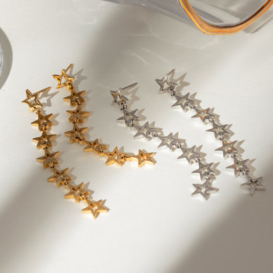 Stainless Steel Star Dangle Earrings