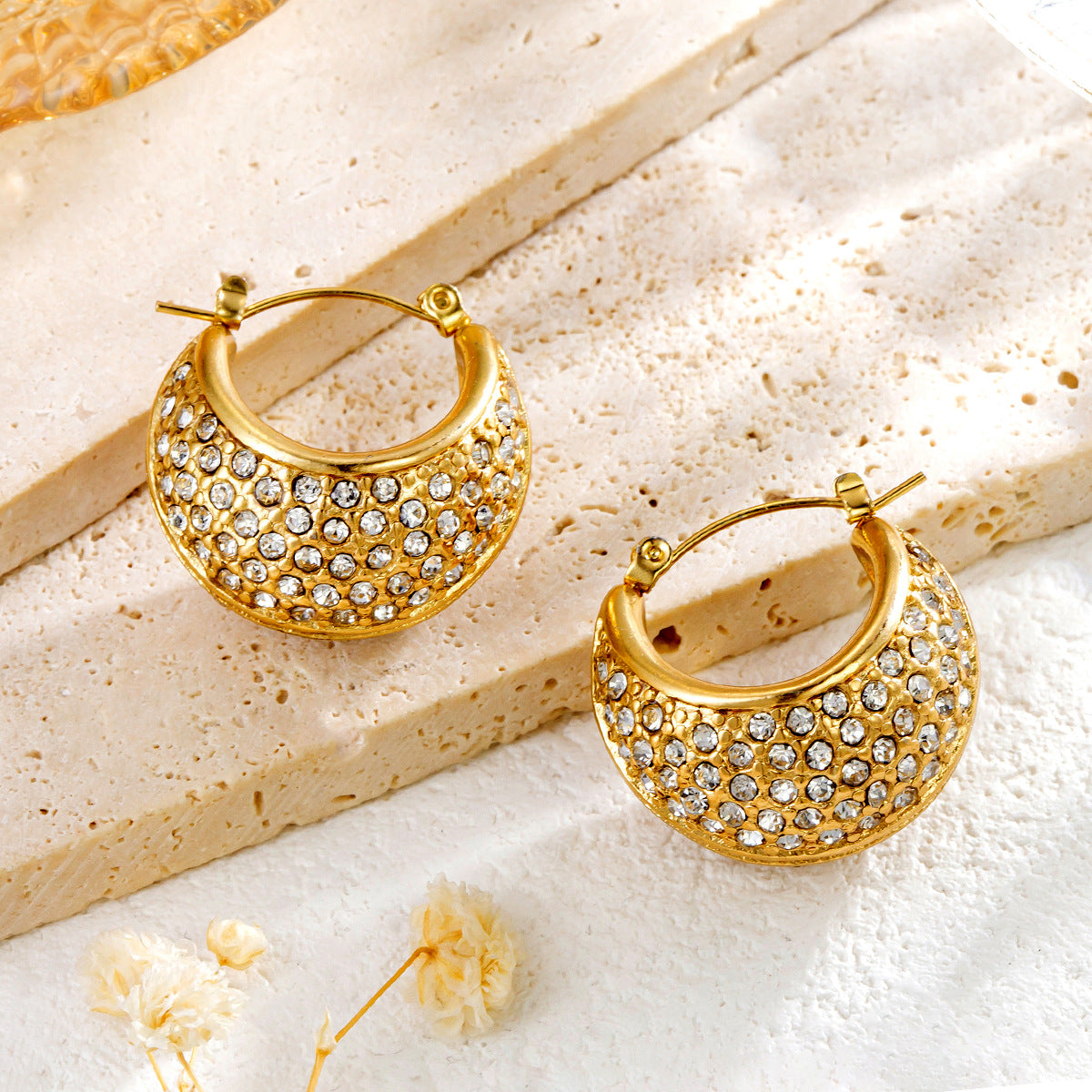 Gold Oval Diamond Earrings