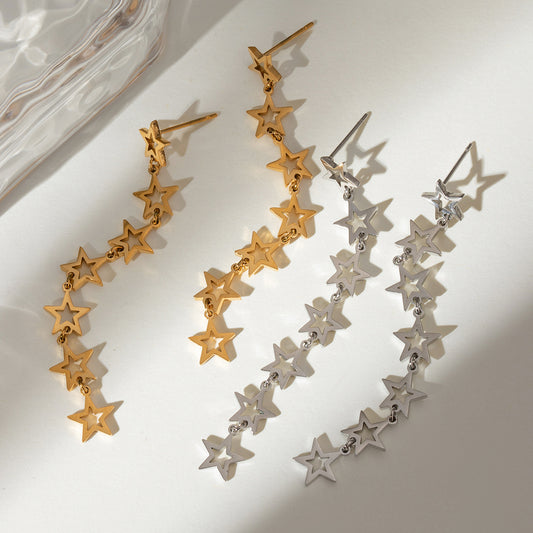 Stainless Steel Star Dangle Earrings