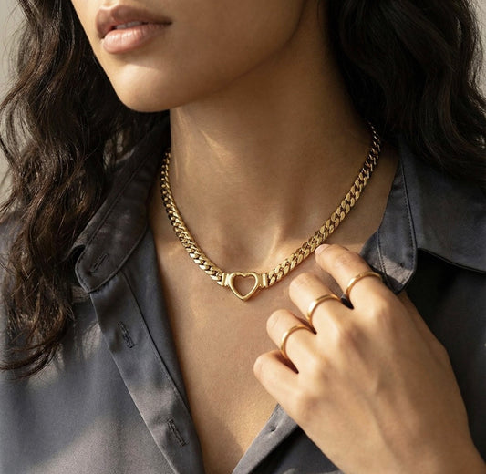 Stainless Steel Gold Love Chain Necklace