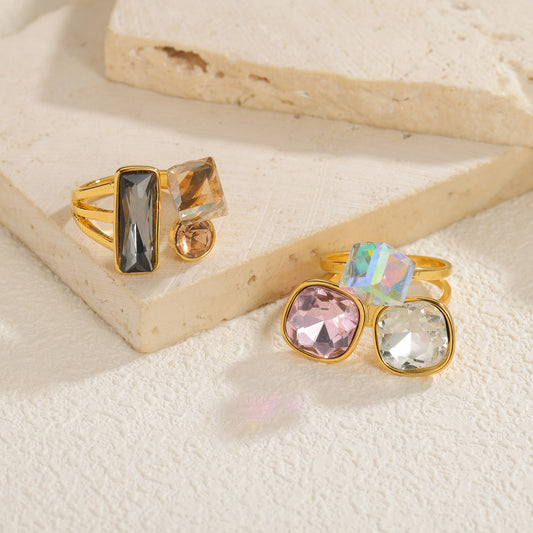 Womens Square Gem Zircon Ring