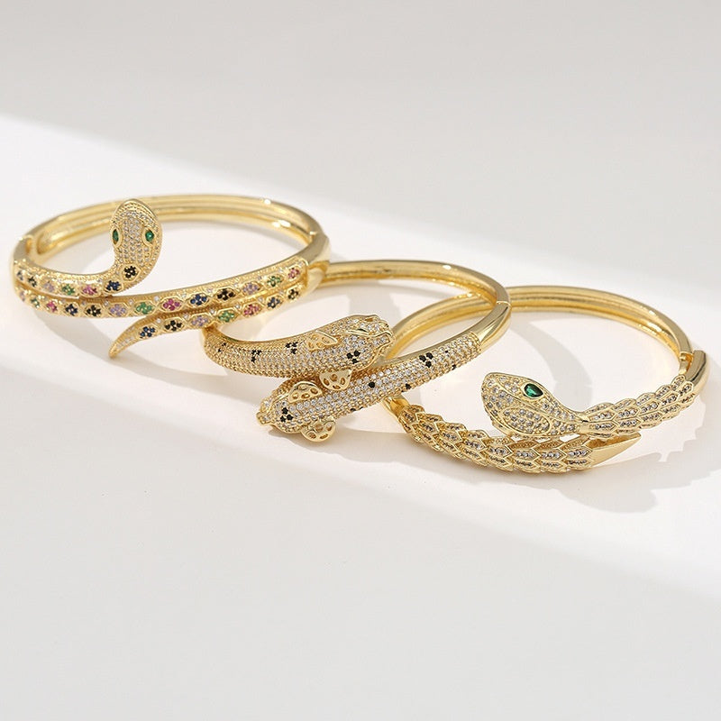 Womens Gold CZ Snake Bracelet